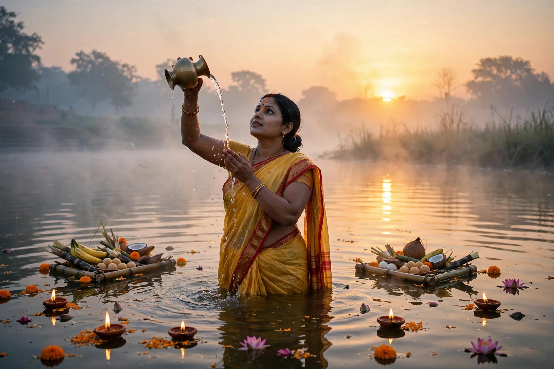 Chhath Puja Morning Arghya — Sunrise Photo Edit Prompt