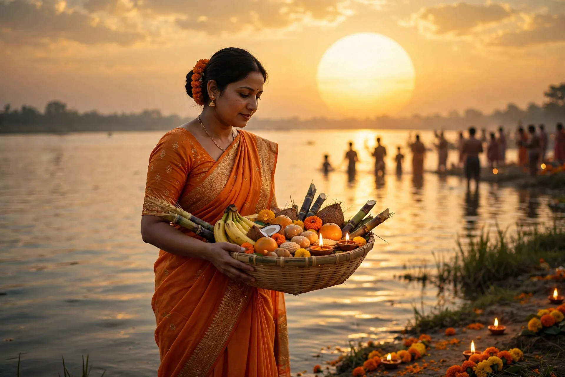 Chhath Puja Sunset Arghya — Devotional Photo Edit Prompt