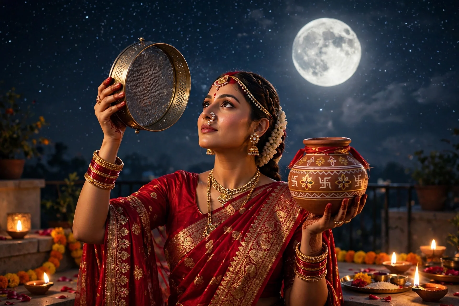 Karva Chauth Moonrise — Traditional Photo Edit Prompt