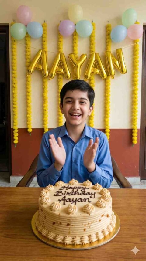 Gemini Prompt Boy: Aayan Indian Veranda Birthday Party Realistic Photo