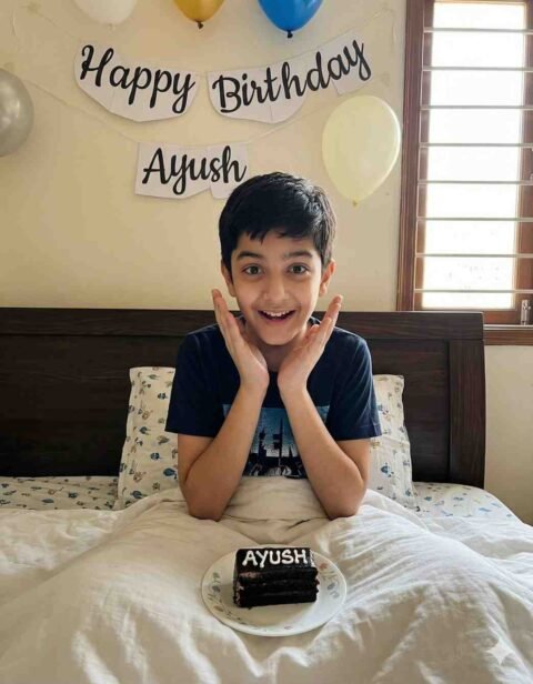 Gemini Prompt Boy: Ayush Bedroom Morning Surprise Birthday Scene