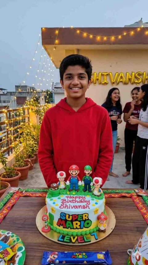 Shivansh Name Happy Birthday Gemini Prompt: Evening Terrace Super Mario Scene