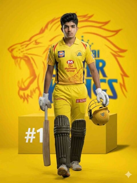 CSK Cricket Cinematic Photo Prompt – Walking Champion Pose Ultra Realistic DSLR Poster