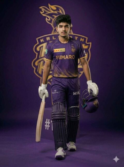 KKR Cricket Cinematic Photo Prompt – Walking Hero Pose Ultra Realistic DSLR Poster